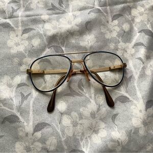 Vintage SRO 90s French Browline Glasses Blue Gold Frame